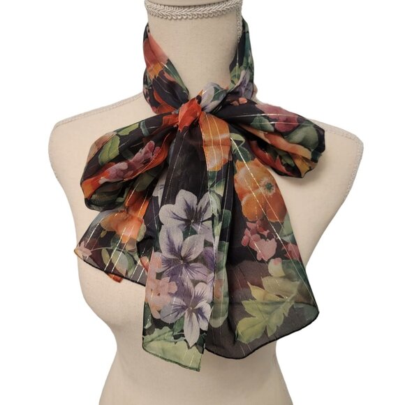 Vintage Honey Scarf Brand 100% Polyester Rectangle Floral Scarf Made in Italy‎ - Picture 1 of 4